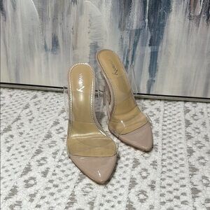Vivianly Roxy 110 Clear Stiletto Heels Pointed Toe Nude 7.5 Women